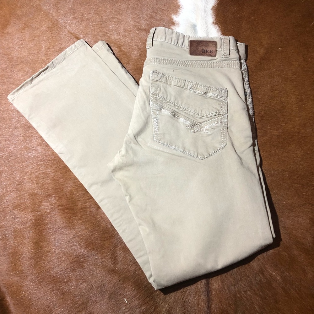 MENS BKE JAKE STRAIGHT LEG 33R KHAKIS